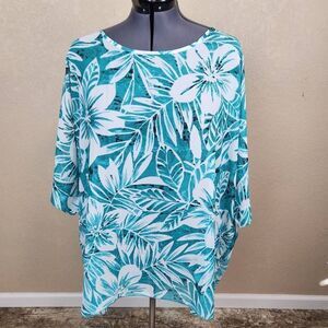 Kai Clothing Green and White Tropical Print Swim Cover L/XL (4923)